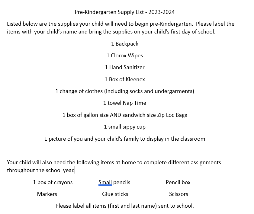 Supply List