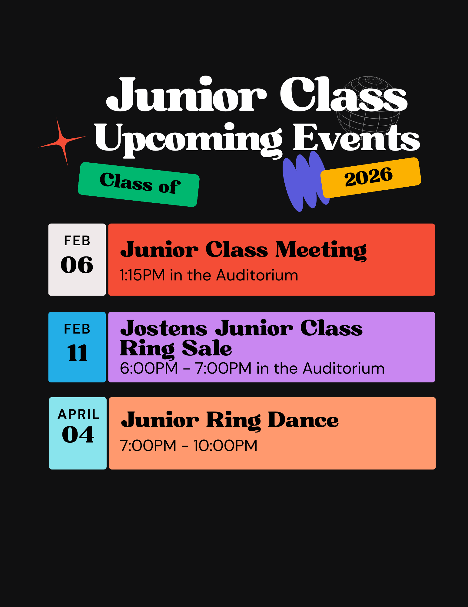  Junior Class Upcoming Events