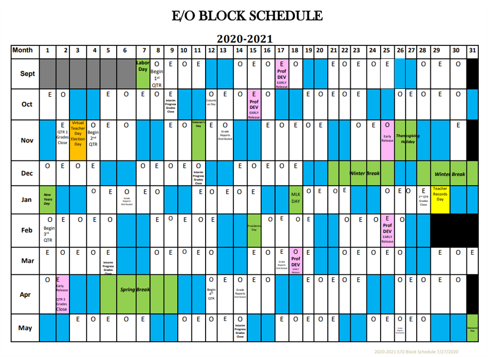 Counselor Connection / 2020-2021 Middle School Schedules