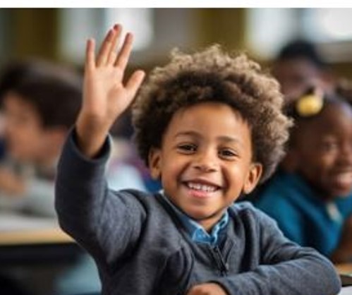 Young African American boy raising his right hand 